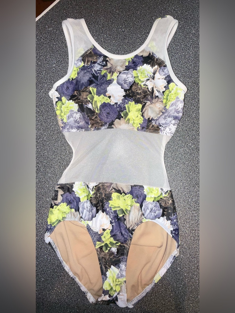 Kandi Kouture Floral‎ Mesh-Panel Leotard in Lime & Navy Size Adult Medium